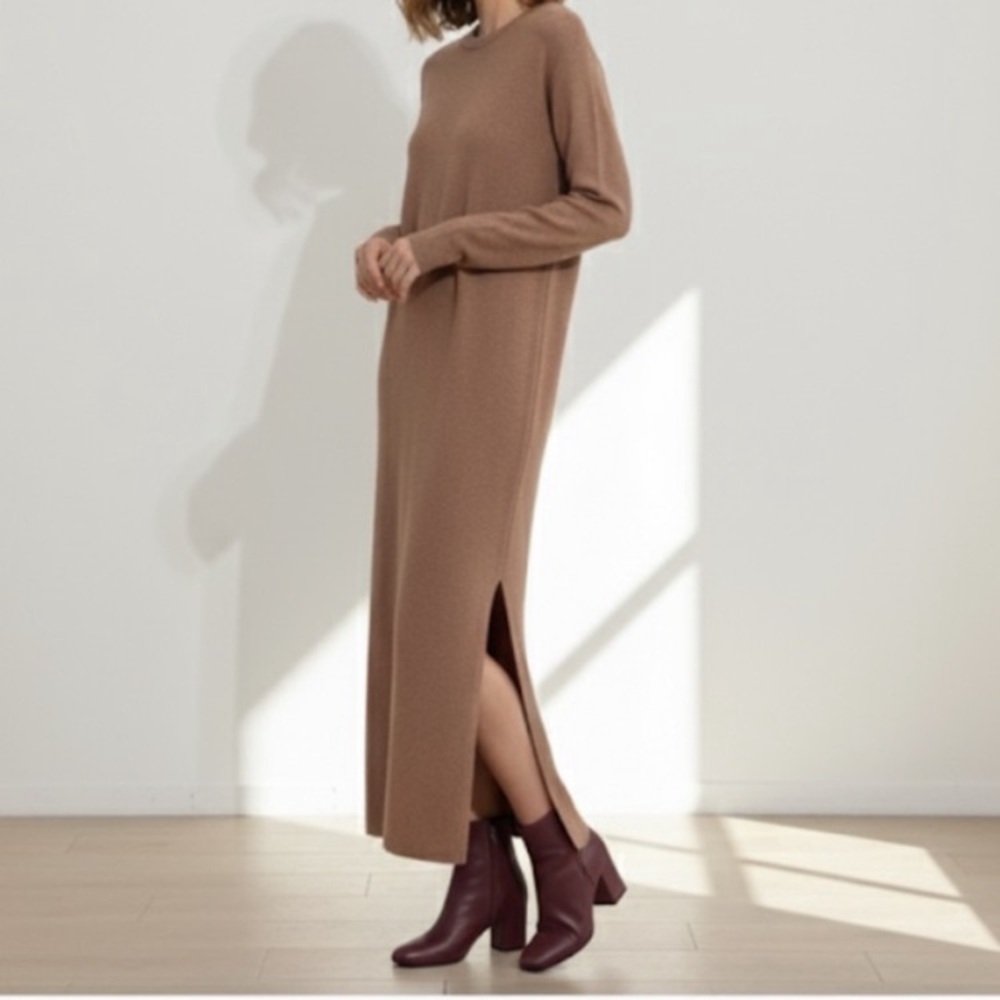 Anine Bing Midi Dress Size XS Knit Tan Longsleeve Side Slits